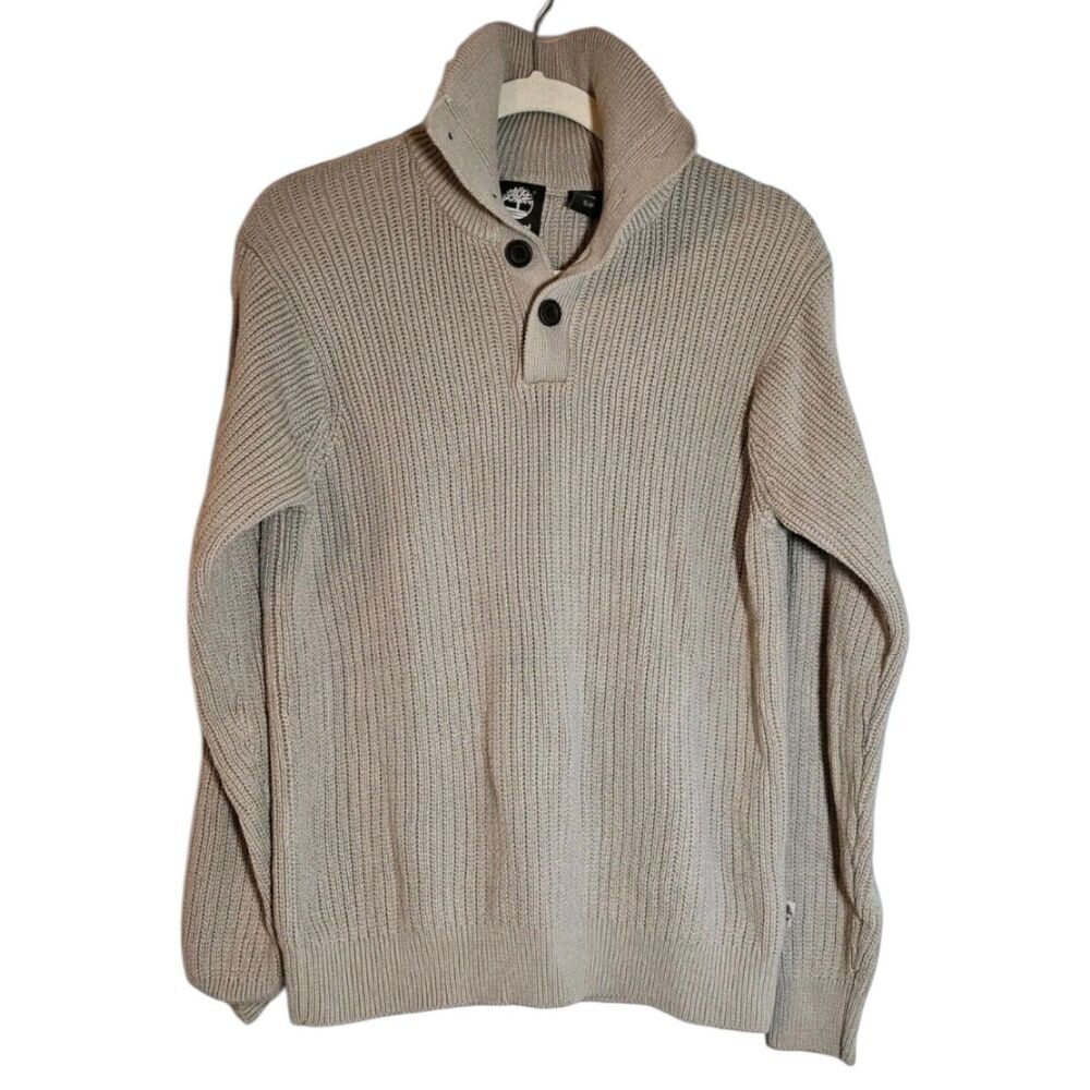 Timberland Mens S Tan Ribbed Cowl Neck Sweater Chunky Knit Preppy Gorpcore